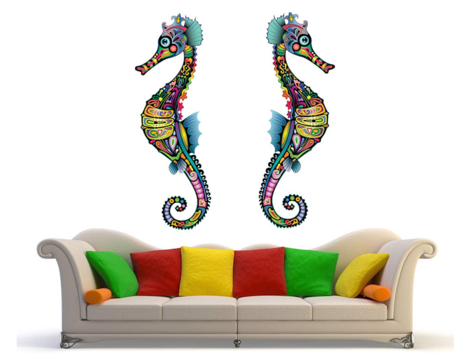 Abstract Seahorse Wall Sticker, Colorful Seahorse Wall Decal Decor