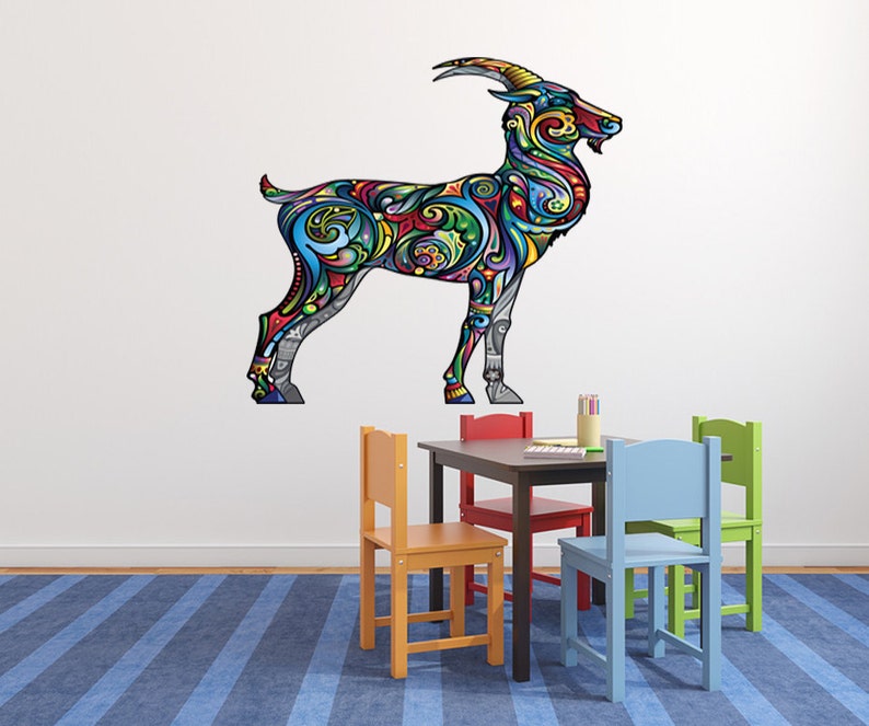 Abstract Goat Wall Decal, Colorful Goat Wall Sticker, Goat Decal