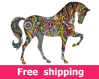 abstract horse wall sticker, colorful horse wall decal decor, horses wall sticker removable vinyl animal horse wall art cartoon. [FL047]