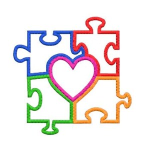 Autism Heart Puzzle Applique Machine Embroidery Design Pattern