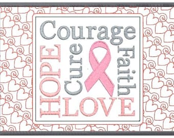 In The Hoop ITH, Machine Embroidery 5x7 Mug Rug Design Pattern, Cancer Awareness