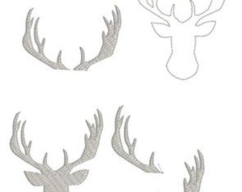 Machine Embroidery Deer and Antler Collection Filled Outline  Pattern Instant Download