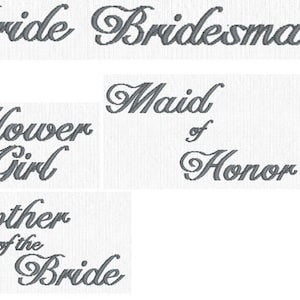 Borduurontwerppatroonbestand direct downloaden - bruiloft belettering bruid, bruidsmeisje, bloemenmeisje, moeder van de bruid
