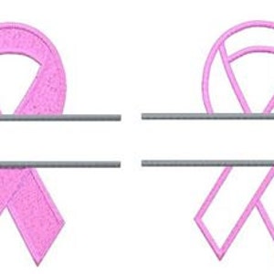 Embroidery Design Pattern - 5 x 7 Two Files Breast Cancer Awareness SPLIT Ribbon (one filled, one applique)