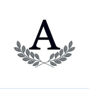 May include: A black letter A with a gray laurel wreath around it.