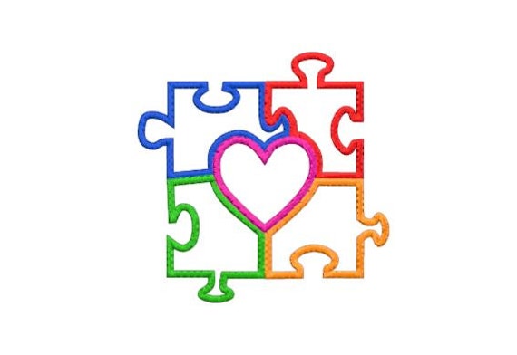 Autismus Herz Puzzle Applikation Maschine Stickerei Design Etsy