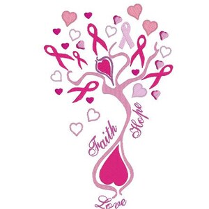 Embroidery Design Pattern - Cancer Awareness Ribbon Tree, Faith, Hope, Love,