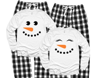 Snowman Pajamas, Snowmen Face Pajamas, Matching Family Pajamas, Ski trip pjs, His and Hers Pajama set, Matching Couples pj, Adult Pajama Set