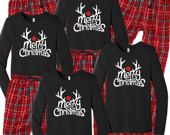 Feliz Navidad Pijamas Familiares, Pijamas de Reno, Franela a cuadros rojos, Pijamas Familiares a juego, Pijamas de Navidad, Onesie, Navidad 2021 Navidad