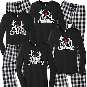 Merry Christmas Reindeer Pajamas, Family Pjs, Matching Family Pajamas, Xmas Dog Tees, Merry Christmas Onesie, Christmas 2021, buffalo plaid