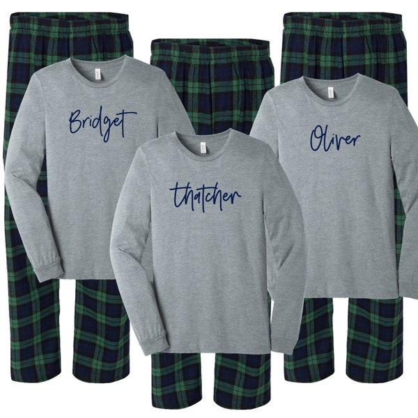 Personalized Pajamas, Matching Family Christmas Pajamas, Xmas Dog Tees, Holiday Pjs Onesie, Christmas Vacation 2022 Blackwatch Plaid Pjs