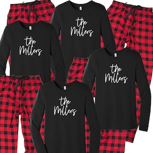 Personalized Christmas Matching Family Pajamas, Monogrammed Xmas Pajamas, Christmas Pajamas, Buffalo Red Plaid Flannel Pjs, Family Sleepwear