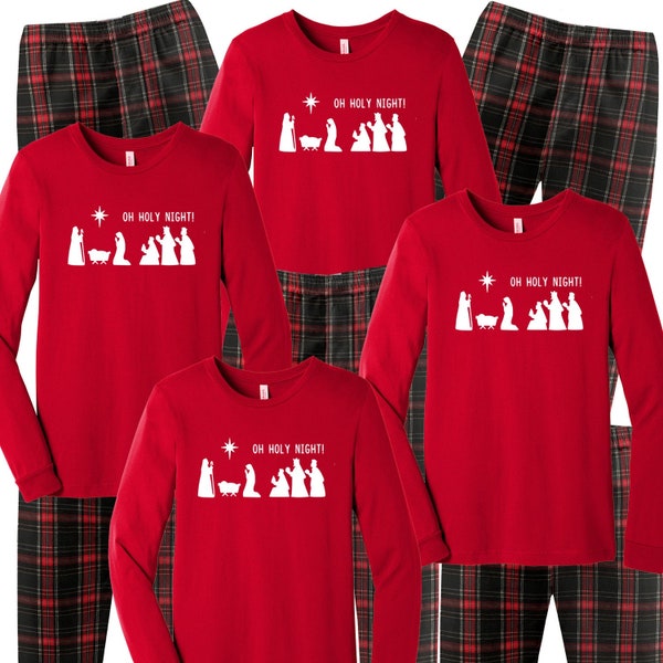 Oh Holy Night Christmas Family Pajamas, Jesus Christ Matching Plaid Pajamas, Religious Christian Sleepwear Holiday 2022 Pjs, flannel pjs