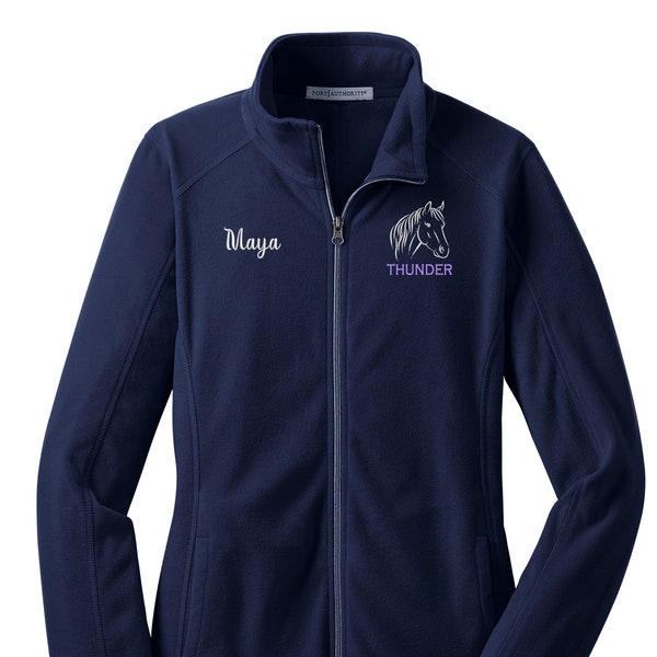 Custom Equestrian Fleece Jacket, Equestrian Apparel, Personalized Fleece Jacket with Horse's name and rider's name, Horse Riding Jacket
