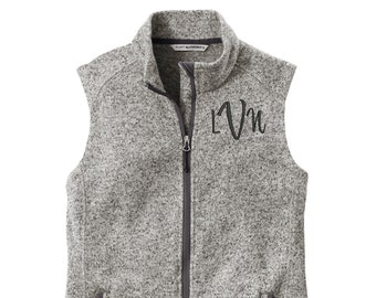 Monogram Fleece Sweater Vest, Personalized Zip Up Sweater Fleece Vest, Mothers Day Gift for Women, Vests for Women, Custom Ladies Fit Vest
