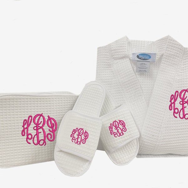 Mom Gift Set, Monogram Waffle Weave Robe, Personalized Spa Wrap, Monogram Slippers, Make Up Bag, Mothers Day Gifts for Women,
