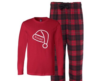 Santa Hat Christmas Pajamas, Family Christmas Pajamas, Christmas pjs,christmas pajamas, matching family pajamas, flannel pajamas