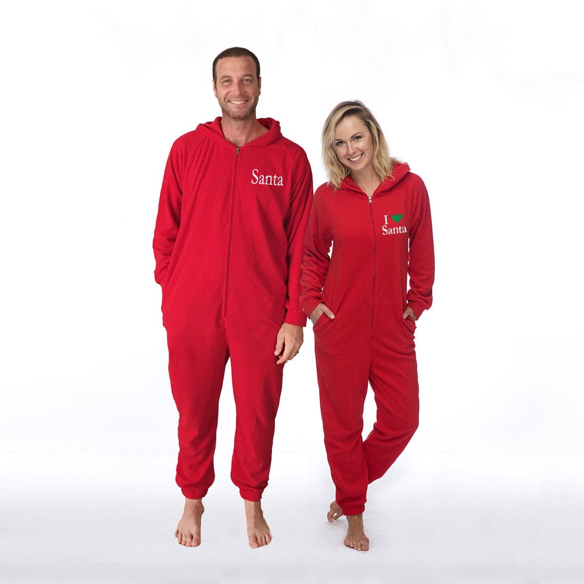 I love Santa Christmas Onesies Set Fleece onesies Couples Etsy Couple Christmas Onesie