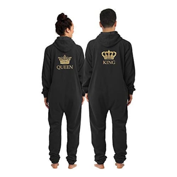 King and Queen Matching Fleece Lounger Set Adult Onesies With King and Queen Embroidered in Metallic Gold on the Back Etsy Canada