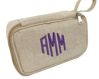 Monogrammed Toiletry Bag, Jute Cosmetic Case, Monogrammed Makeup Bag, Monogrammed Cosmetic Bag