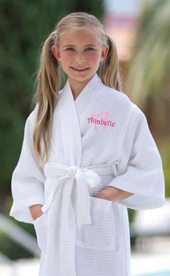 Monogrammed Kids Waffle Weave Robe Youth Waffle Weave Bath Etsy