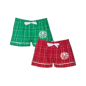 Christmas Boxers for Women, Monogrammed Flannel Boxer Shorts, personalized sleep bottoms, custom pj shorts Loungewear clothing apparel gifts