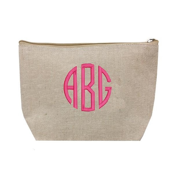 Monogrammed Jute Pouch, Jute Zipper Pouch, Toiletry Bag, Jute Cosmetic Case, Monogrammed Makeup Bag, Monogrammed Cosmetic Bag