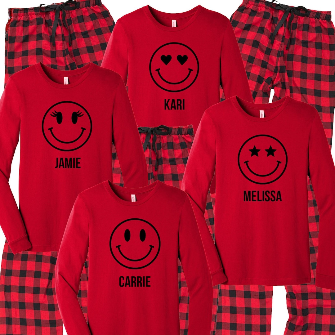 Smiley Face Pajamas, Personalized Smile Family Pjs, Matching Family Pajamas, Xmas Sleepwear
