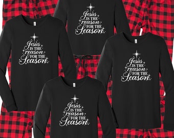 Jesus Is the Reason for the Season Christmas Family Pajamas, Jesus Christ Matching Plaid Flannel Pjs, Religious Christian Sleepwear 2022 Pjs