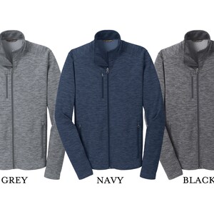 May include: Three zippered jackets in grey, navy, and black. The jackets have a heathered pattern and are made of a soft, comfortable fabric.