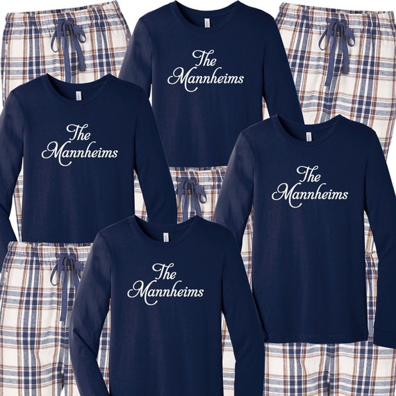 Blue plaid matching family pajamas hotsell