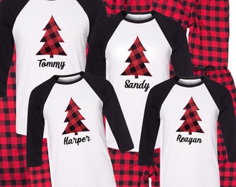 Personalized Christmas Tree Matching Family Pajamas, Personalized Christmas Tree Pajamas, Customized Matching Pajamas, Buffalo Plaid Flannel