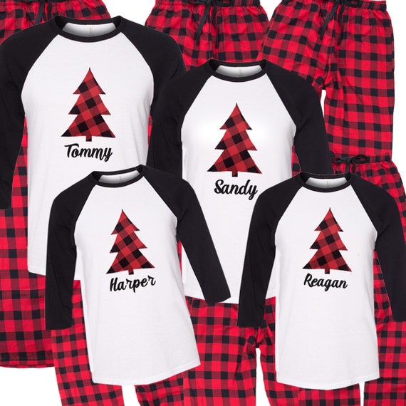 Personalized Christmas Tree Matching Family Pajamas, Personalized Christmas  Tree Pajamas, Customized Matching Pajamas, Buffalo Plaid Flannel 