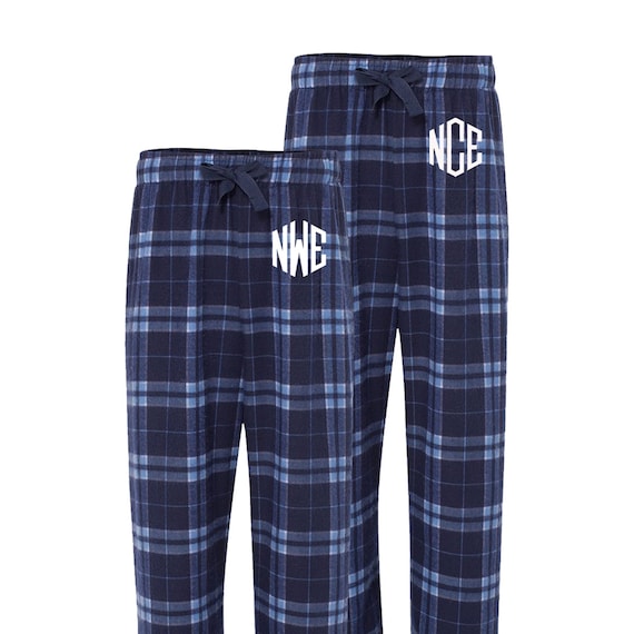 Personalized Matching Flannel Pajama Pants in Navy and Blue Plaid