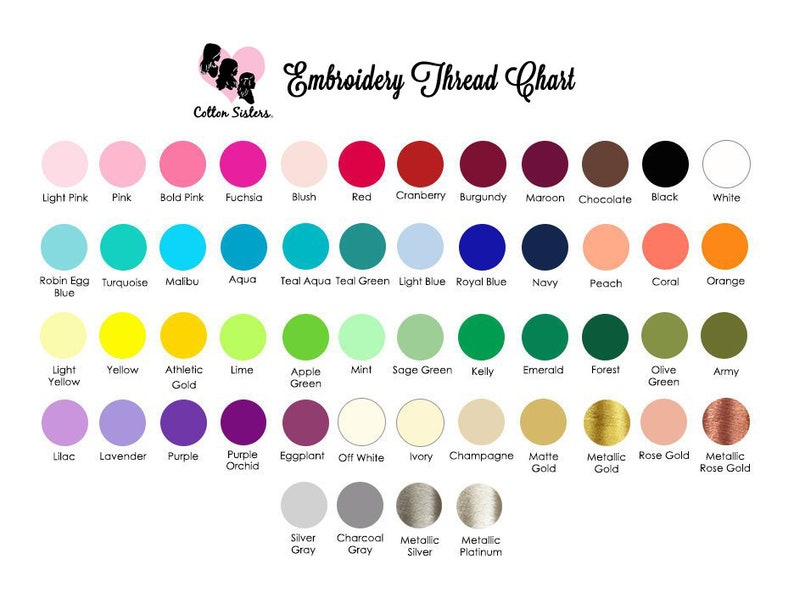 Pu&ograve; includere: Tabella dei colori del filo da ricamo con campioni di colore per diverse tonalit&agrave; di rosa, blu, giallo, verde, viola, marrone, rosso, arancione e grigio. La tabella include anche colori metallici come oro, argento e oro rosa.
