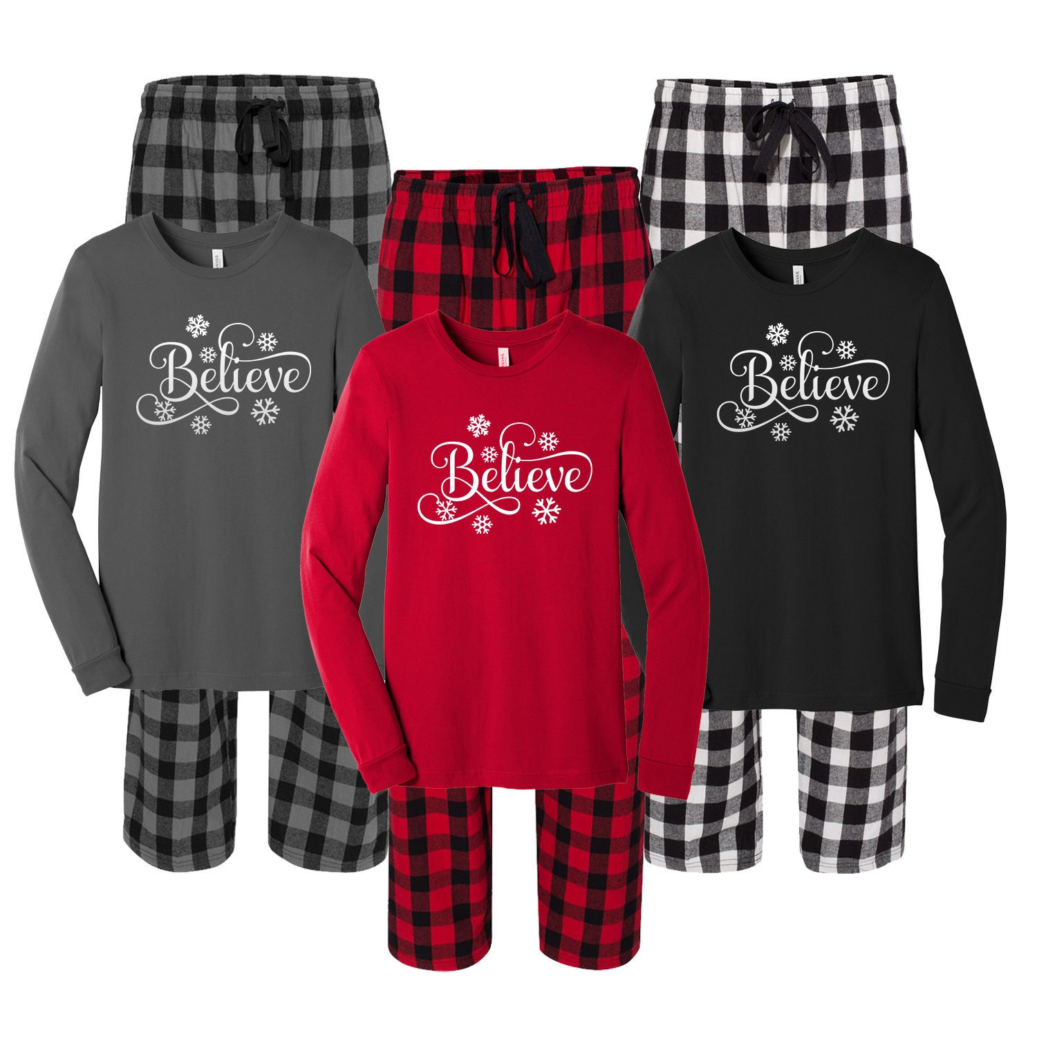 Believe Christmas Family Pajamas Snowflake Pajamas Matching Buffalo Plaid Pajamas Merry Christmas Sleepwear Holiday 2022 Pjs Flannel Pjs Etsy