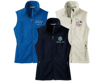 Nurse Fleece Vest, Personalized Gifts for Nurses, Custom Nursing Apparel, Personalized RN Vest