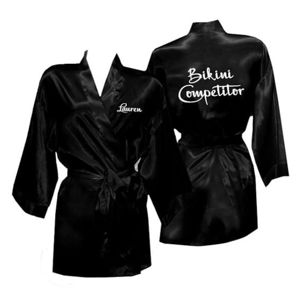 Competition Bikini Robe, Personalized with Name, Bikini Competitor Cover Up, fitness competitor satin robe, body builder satin coverup