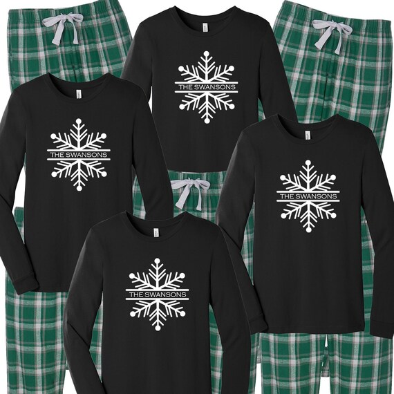 Snowflake Personalized Family Pajamas Custom Name Let It Snow PJS Green Plaid Flannel Matching Family Pajamas Christmas 2022 Sleepwear Etsy Canada