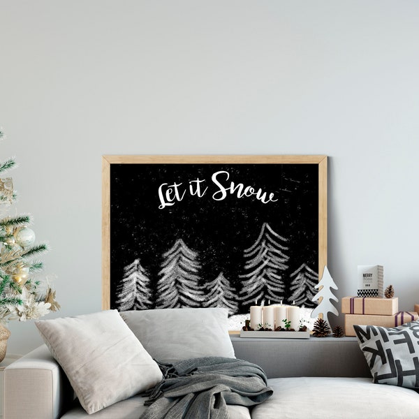 Winterscape of trees covered in snow. Let it snow • Printable holiday art