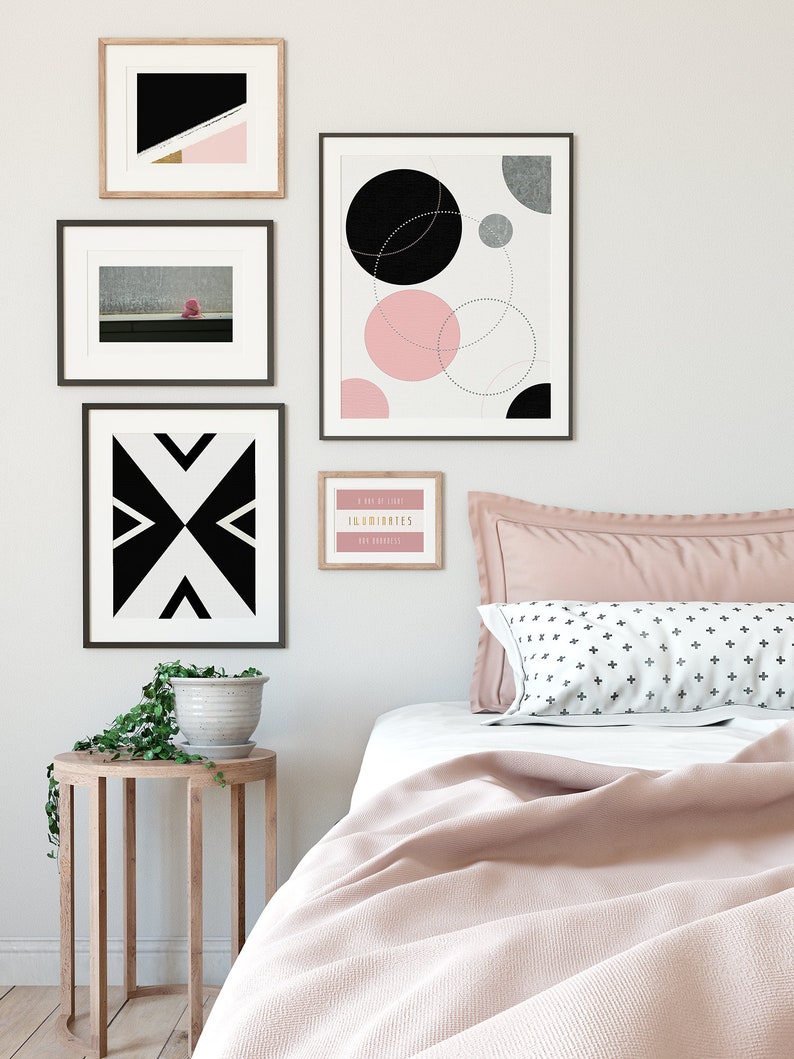 Blush pink aesthetic room decor. 3 piece wall art printables. Etsy