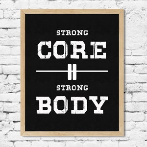 Core workout printable poster for home gym. Workout signs for home gym.