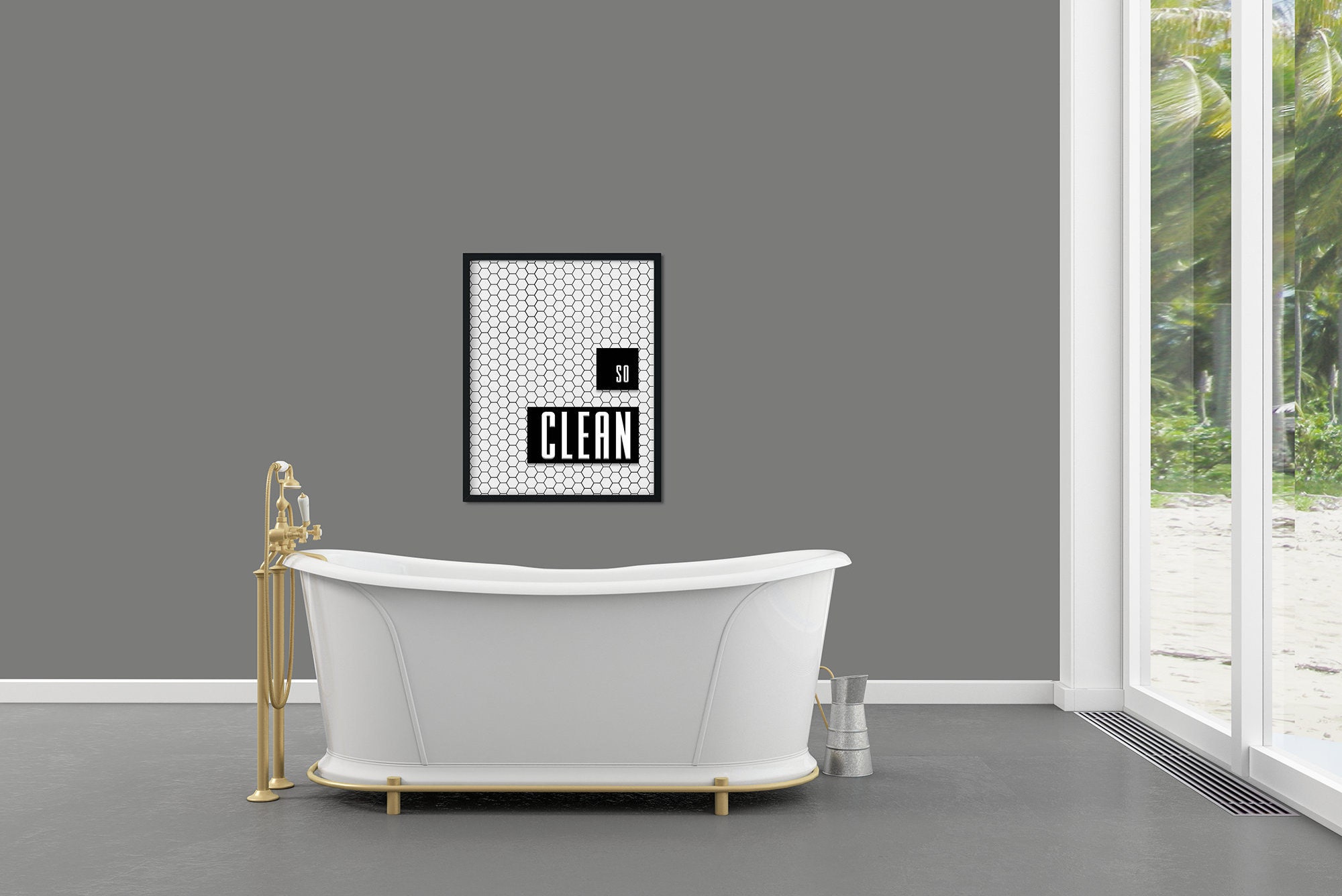 Modern Bathroom Printable Bath Art Guest Bathroom Decor Hexagon Art so