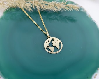 Necklace silver 925 gold plated globe, world map, earthlings, journey