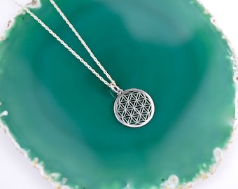 Necklace real silver 925 flower of life, mantra, medallion, talisman