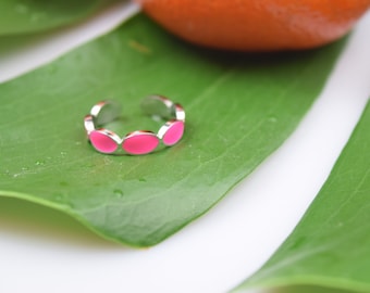 Stainless steel ring with enamel silver neon pink