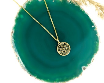 Necklace silver 925 gold plated flower of life, flower of life