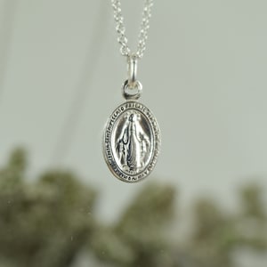 Chain Silver 925 Miraculous Medal, Holy Mary, Mantra, Medallion, Talisman, Patron Saint