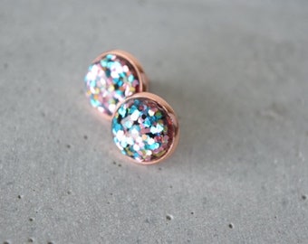 Stud earrings copper glitter confetti