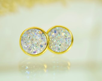 Gold Glitter Cabochon Ice Cream Stud Earrings